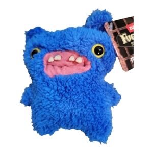 Fuggler Plush Clip-On Keyring  - Funny Ugly Monster Plush Doll Blue with teeth